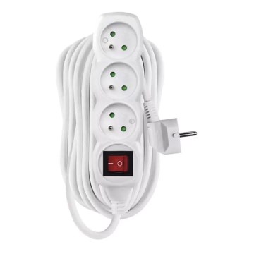 Förlängningskabel med strömbrytare 3-polig 10m vit