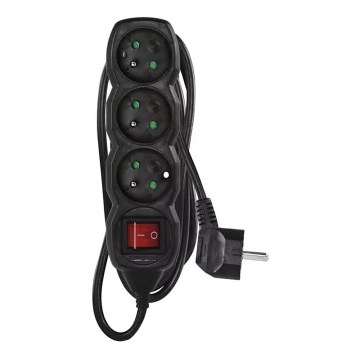 Förlängningskabel med strömbrytare 3-polig 3m svart