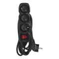 Förlängningskabel med strömbrytare 3-polig 5m svart