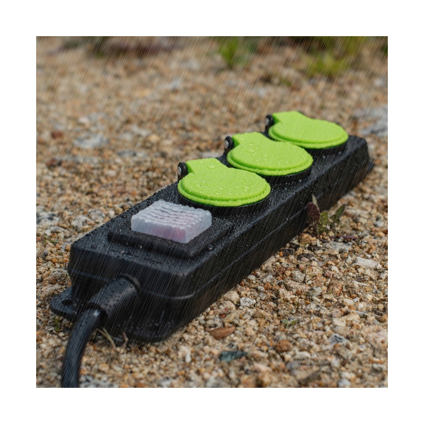 Förlängningskabel med strömbrytare, 3 uttag, 20 m, IP44