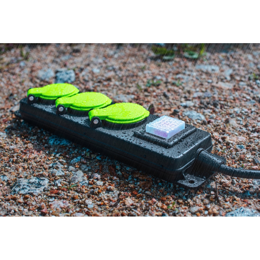 Förlängningskabel med strömbrytare, 3 uttag, 20 m, IP44