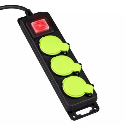 Förlängningskabel med strömbrytare, 3 uttag, 20 m, IP44