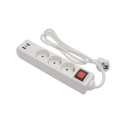 Förlängningskabel med strömbrytare, 3 uttag + 2× USB‑A + 1× USB‑C, 1,5 m, SCHUKO, vit