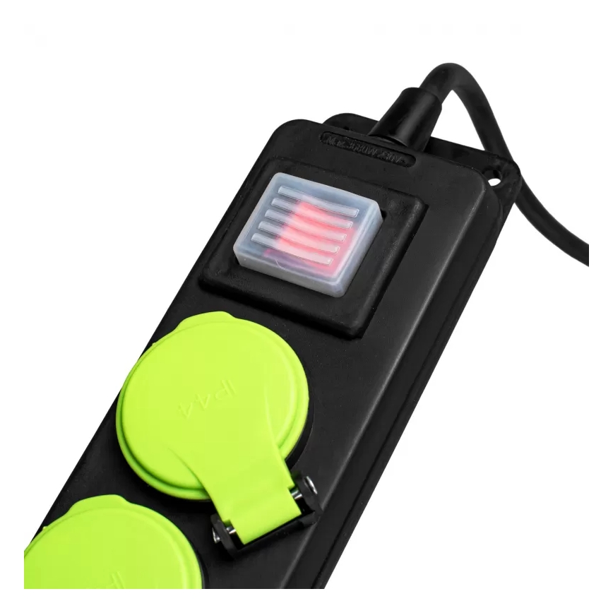 Förlängningskabel med strömbrytare, 3 uttag, 3 m, IP44