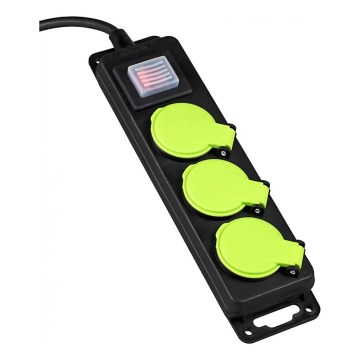 Förlängningskabel med strömbrytare – 3 uttag, 5 m, IP44-klassad