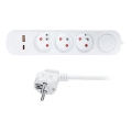 Förlängningskabel med strömbrytare, 3 uttag och USB A- och C-laddning, 3 m