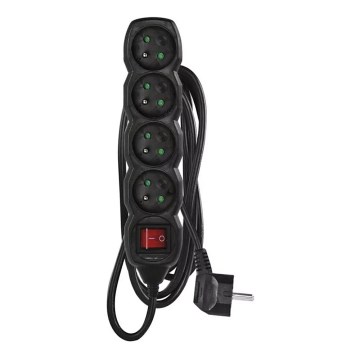 Förlängningskabel med strömbrytare 4-polig 3m svart