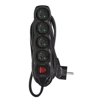 Förlängningskabel med strömbrytare 4-polig 5m svart