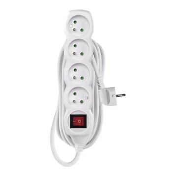 Förlängningskabel med strömbrytare 4-polig 5m vit