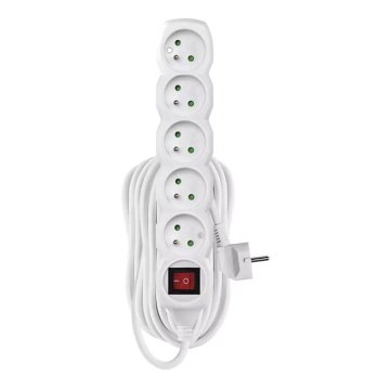 Förlängningskabel med strömbrytare 5-polig 10m vit