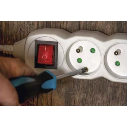 Förlängningskabel med strömbrytare 6 uttag 3m vit