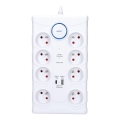 Förlängningskabel med strömbrytare och överspänningsskydd, 8 uttag Typ E + 1xUSB-A + 1xUSB-C, 2 m, vit