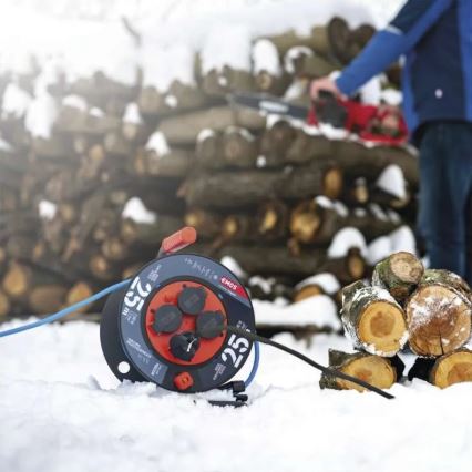 Förlängningskabel på trumma med 4 uttag 25m silikon IP44