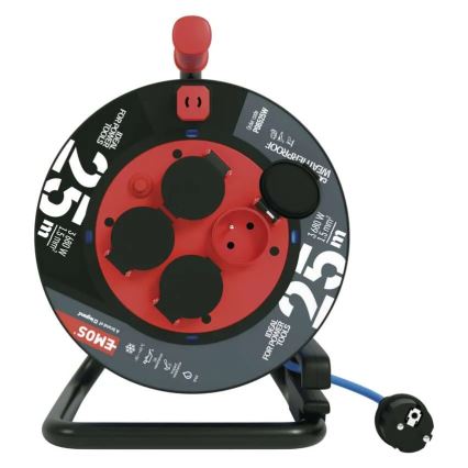 Förlängningskabel på trumma med 4 uttag 25m silikon IP44