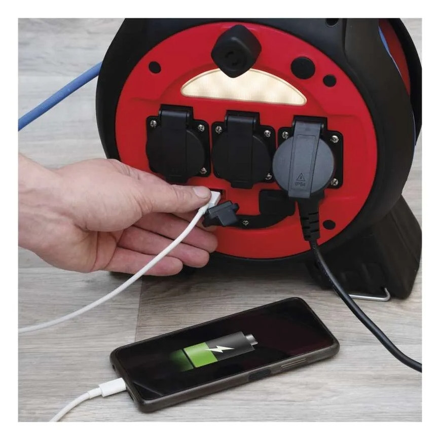 Förlängningskabel på trumma 3G 20m röd/svart IP44