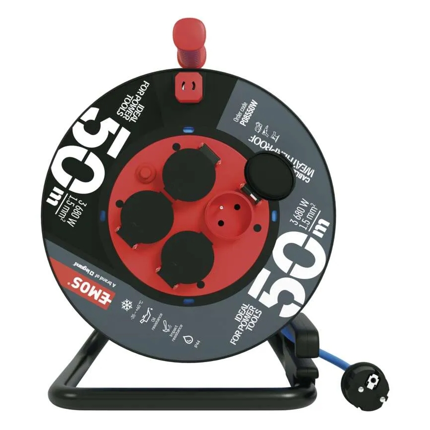 Förlängningskabel på trumma med 4 uttag 50m silikon IP44