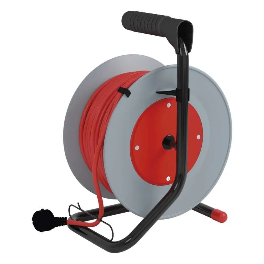 Förlängningskabel på trumma 4 uttag 15m röd/grå