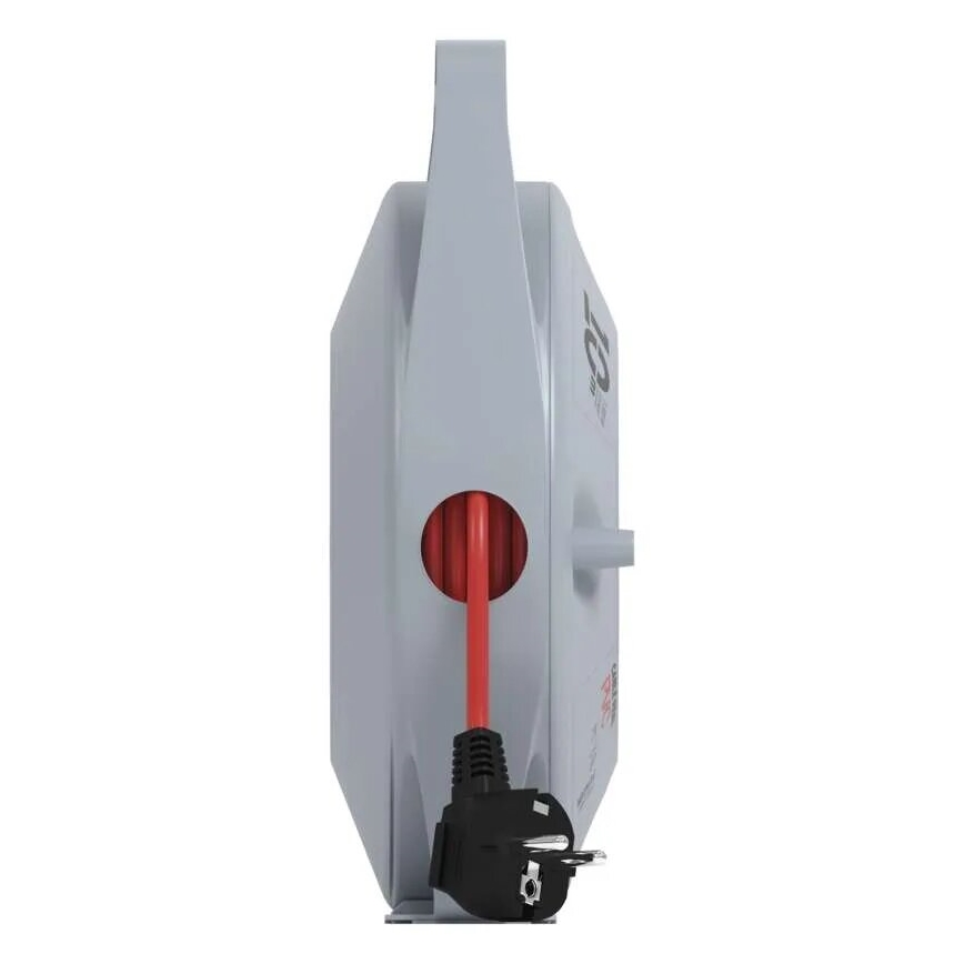 Förlängningskabel på trumma med 4 uttag, 10 m, grå/röd