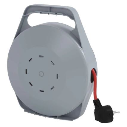 Förlängningskabel på trumma med 4 uttag, 10 m, grå/röd