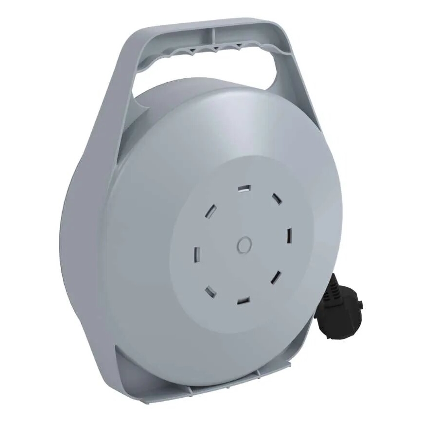 Förlängningskabel på trumma med 4 uttag, 10 m, grå/röd