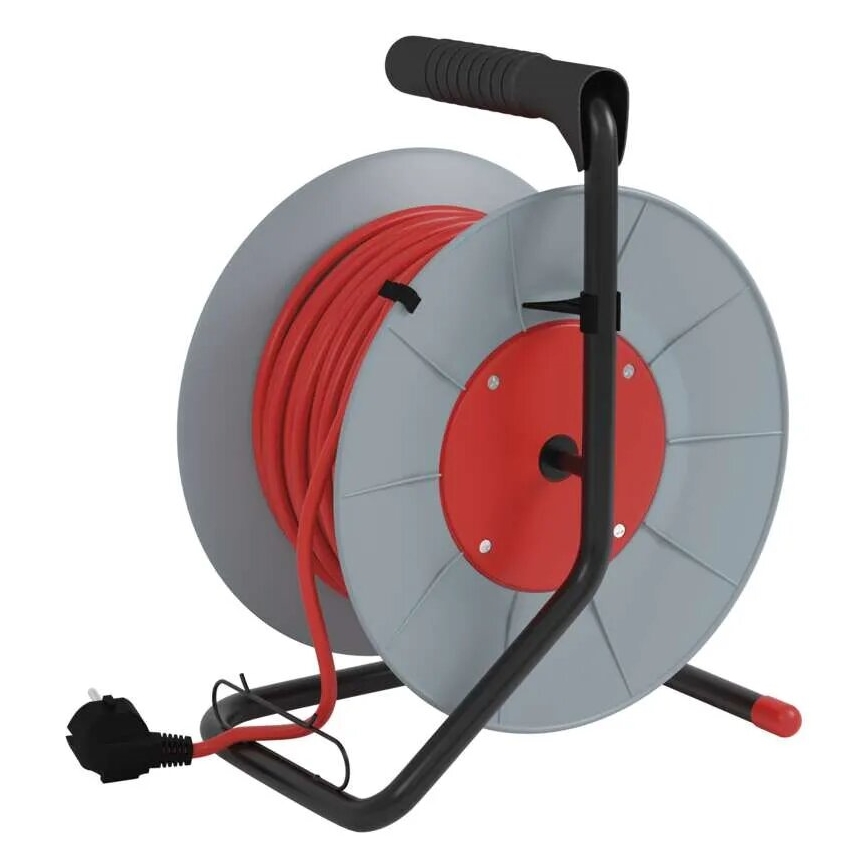 Förlängningskabelrulle med 4 uttag 25m grå/röd
