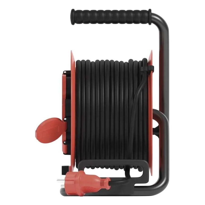 Förlängningskabelrulle med 4 uttag 25m IP44 röd