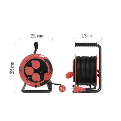 Förlängningskabelrulle med 4 uttag 25m IP44 röd