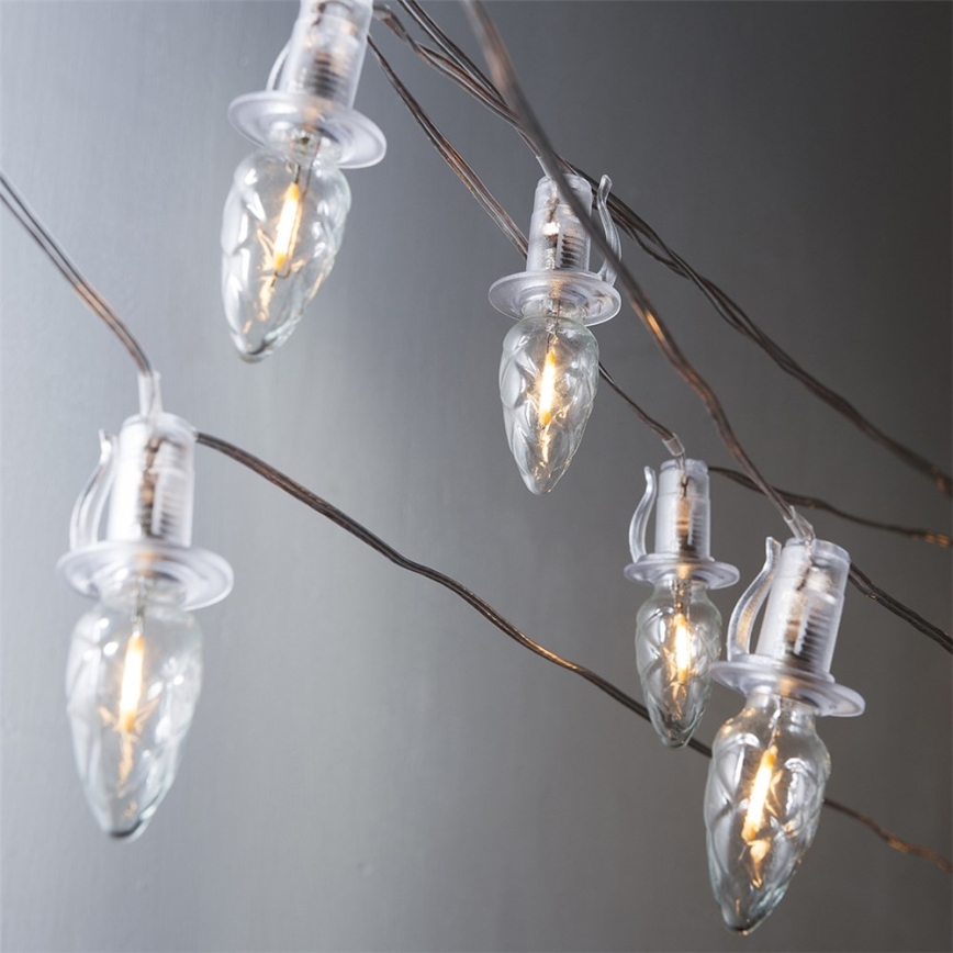 Förlängnings-LED-ljusslinga för utomhusbruk CONE FILAMENT 20×E10, 14 m, klar/varmvit, IP44, Tillverkad i Tjeckien