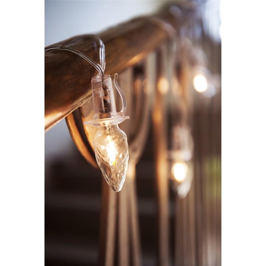 Förlängnings-LED-ljusslinga för utomhusbruk CONE FILAMENT 20×E10, 14 m, klar/varmvit, IP44, Tillverkad i Tjeckien