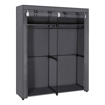 Förvaringsgarderob i tyg med hyllor och klädstång MATIS 140x174 cm grå