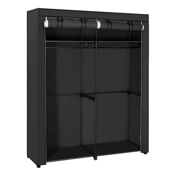 Förvaringsgarderob i tyg med hyllor och klädstång MATIS 140x174 cm svart