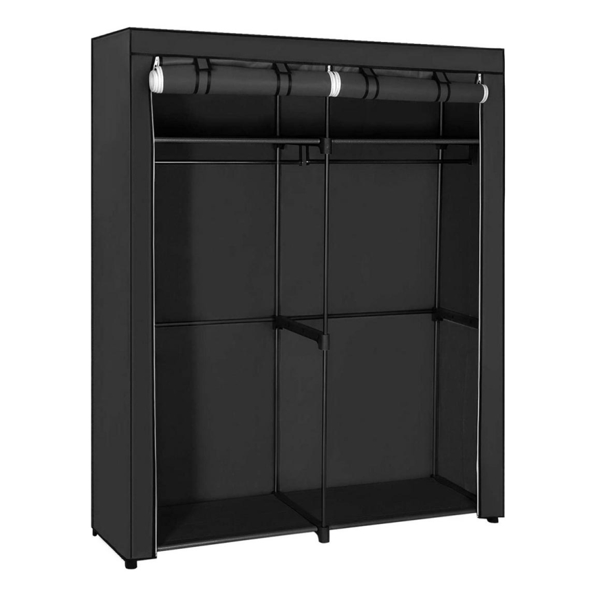 Förvaringsgarderob i tyg med hyllor och klädstång MATIS 140x174 cm svart