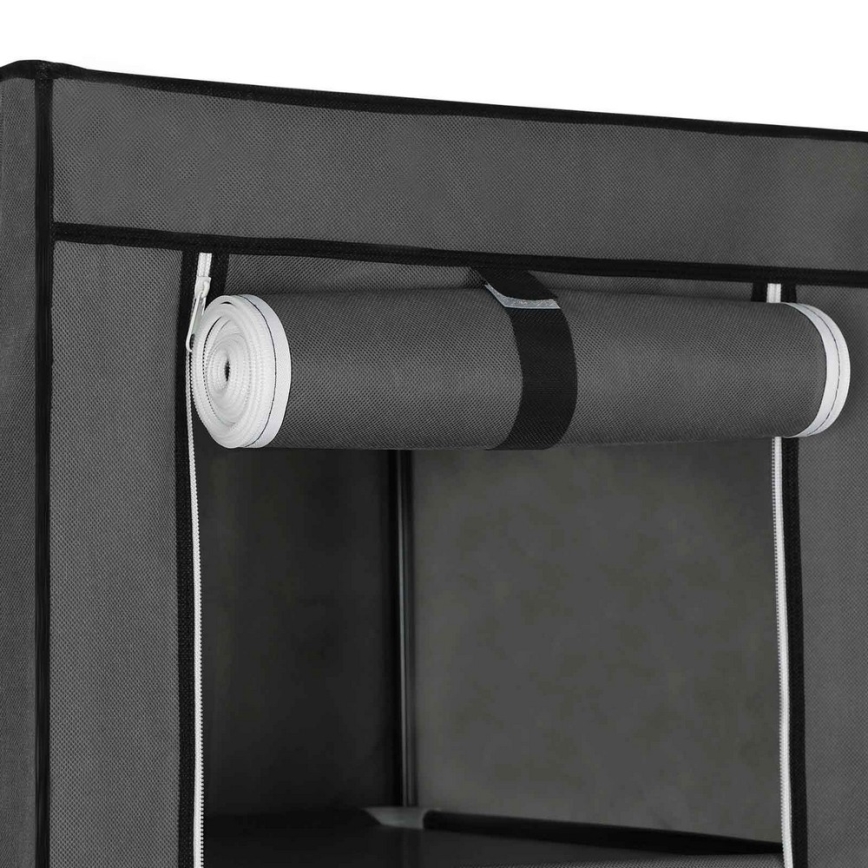 Förvaringsgarderob i tyg med hyllor och klädstång MATIS 150x175 cm grå