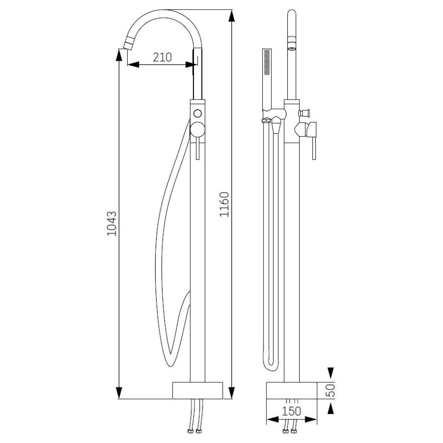 Fristående badkarsset med blandare, 116 cm, blank krom