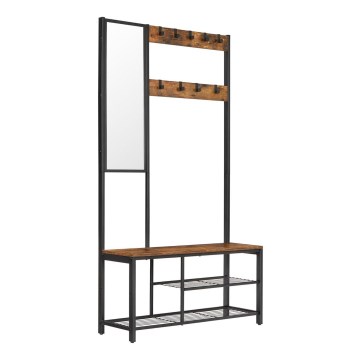 Fristående klädhängare med spegel NAVOR, brun/svart