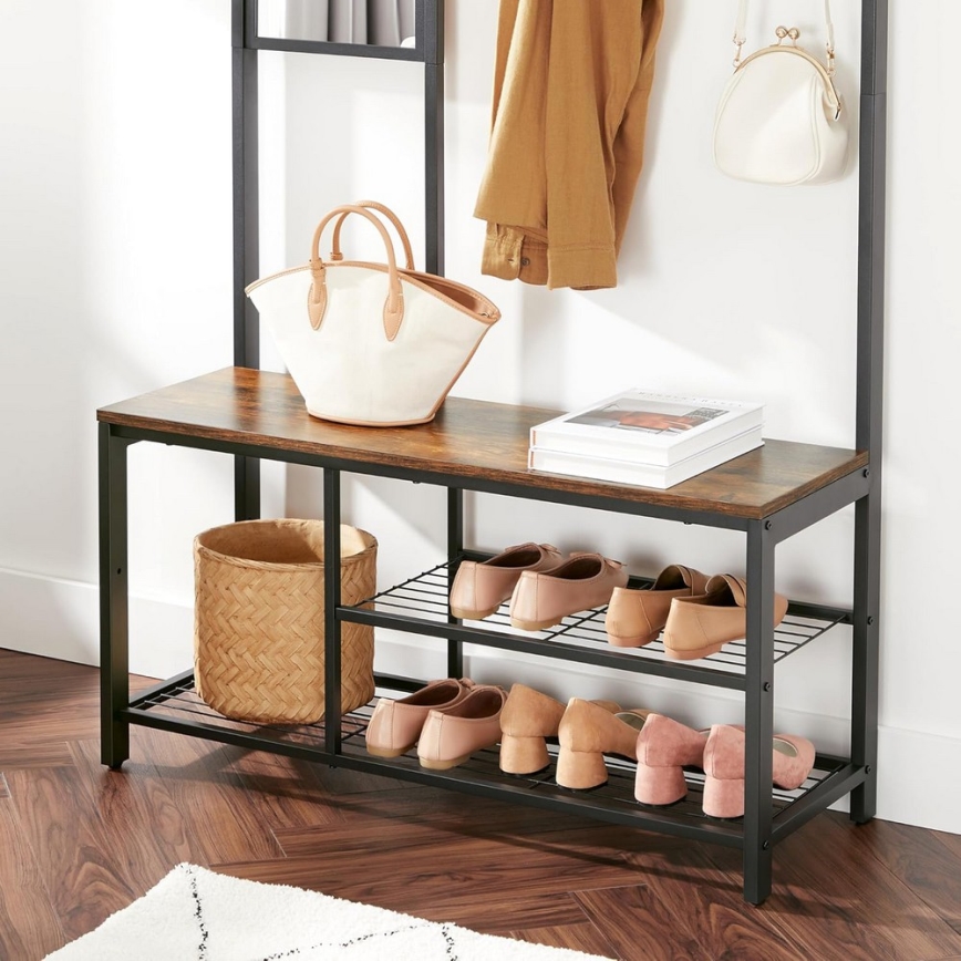 Fristående klädhängare med spegel NAVOR, brun/svart