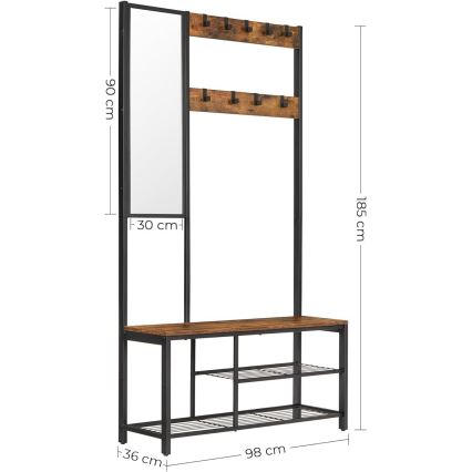 Fristående klädhängare med spegel NAVOR, brun/svart