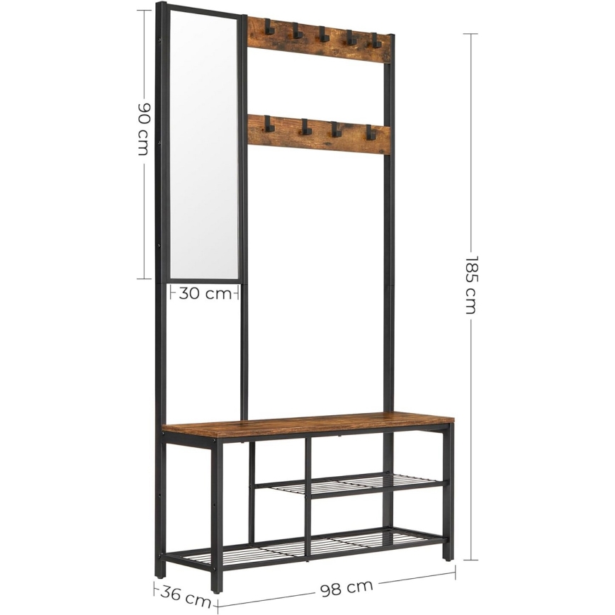 Fristående klädhängare med spegel NAVOR, brun/svart