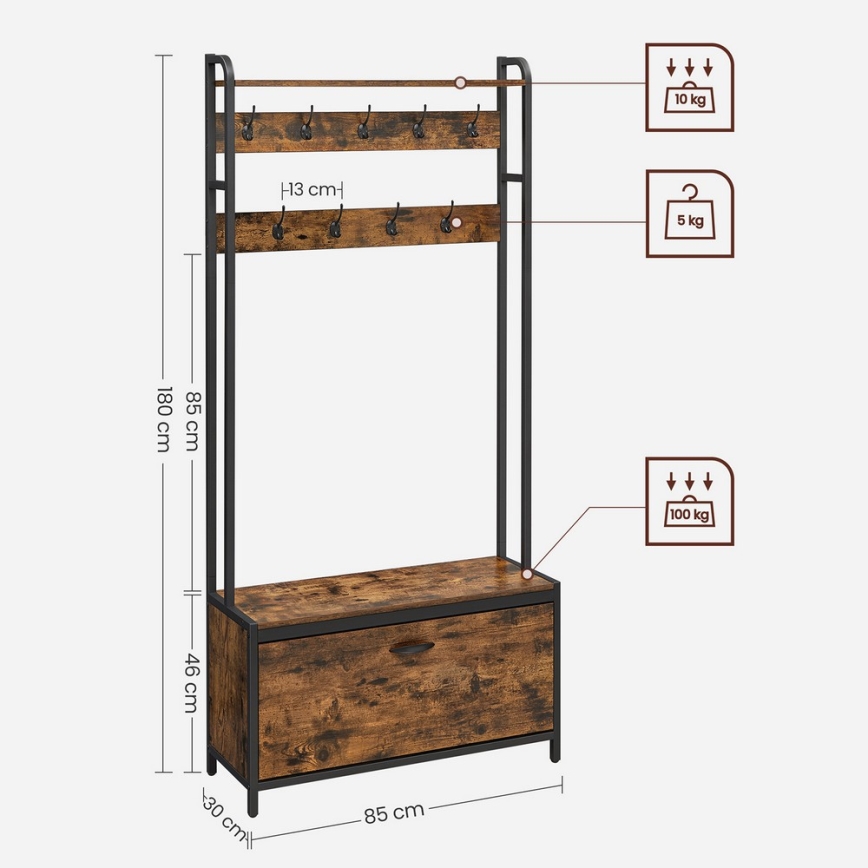 Fristående klädhängare NAVOR, brun/svart