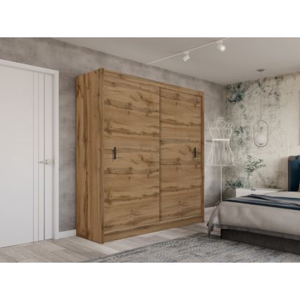 Garderob med skjutdörrar SAPHIRA 203x215 cm Wotan-ek