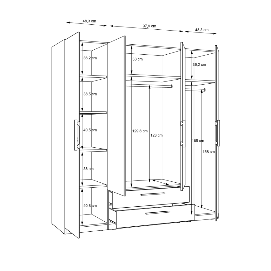 Garderob med spegel MARO 200x213 cm artisan-ek
