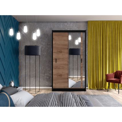 Garderobsskåp med spegel SABRINA 120x215 cm ek craft