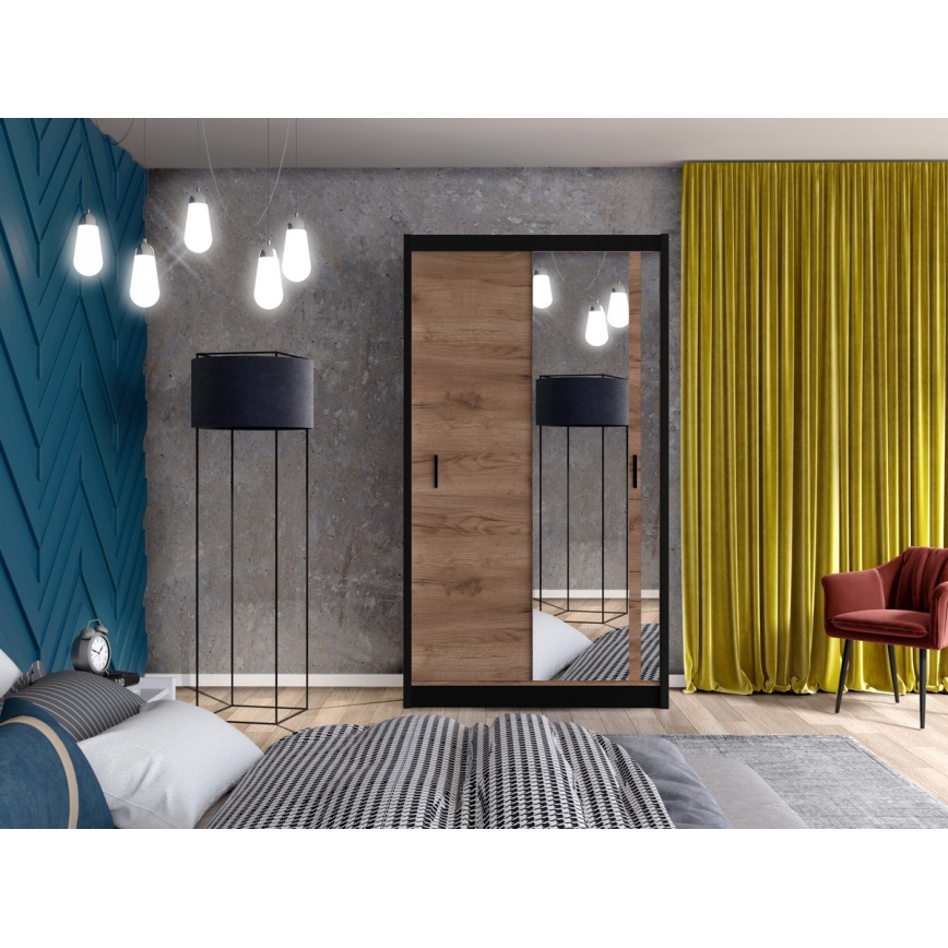 Garderobsskåp med spegel SABRINA 120x215 cm ek craft