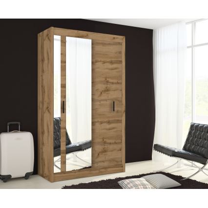 Garderobsskåp med spegel SABRINA 120x215 cm Wotan-ek