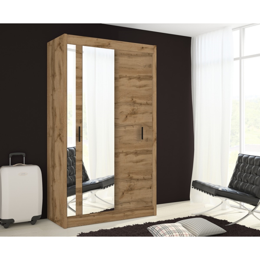 Garderobsskåp med spegel SABRINA 120x215 cm Wotan-ek