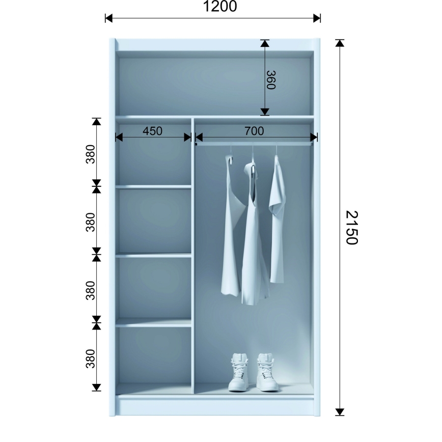 Garderobsskåp med spegel SABRINA 120x215 cm Wotan-ek
