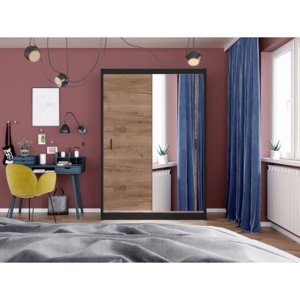 Garderobsskåp med spegel SABRINA 150x215 cm ek craft