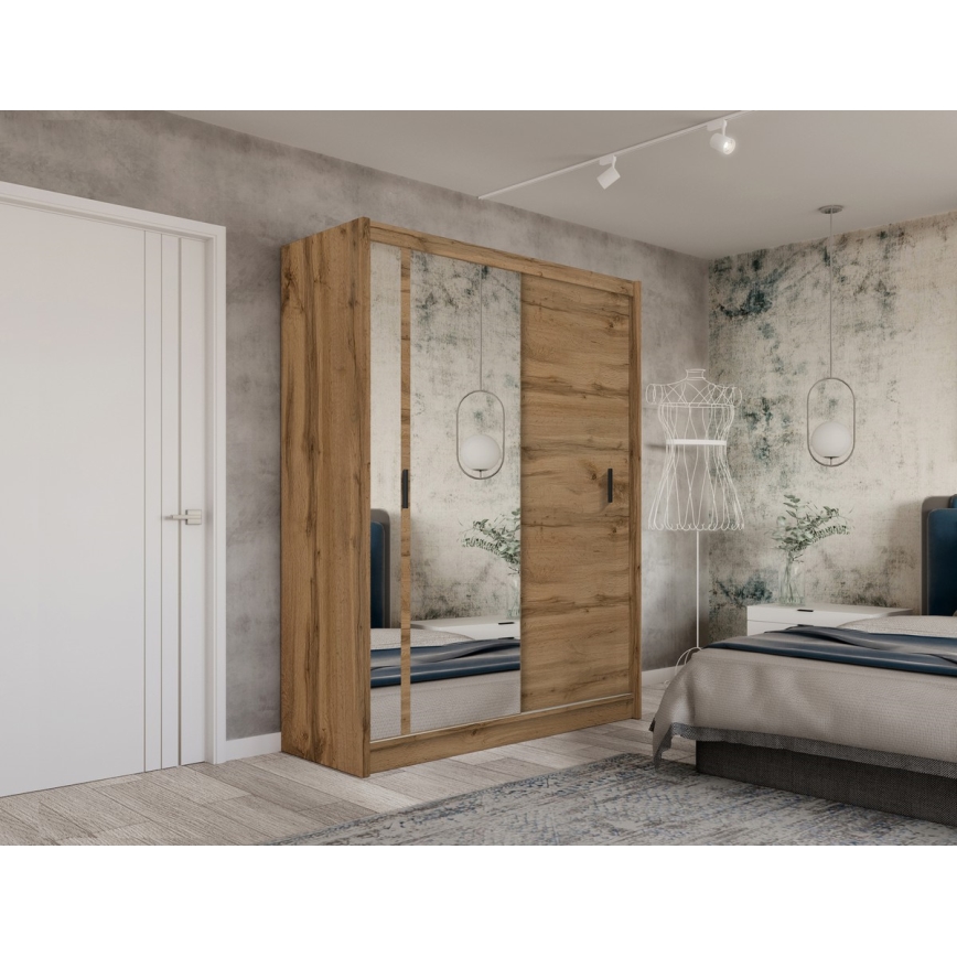 Garderobsskåp med spegel SABRINA 180x215 cm Wotan-ek