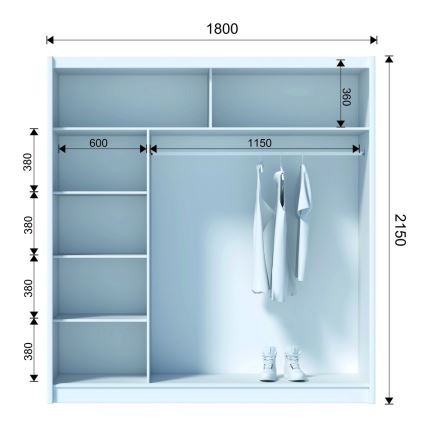 Garderob med spegel SABRINA 180x215 cm vit