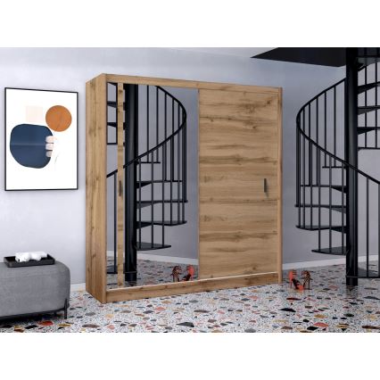 Garderobsskåp med spegel SABRINA 203x215 cm Wotan-ek